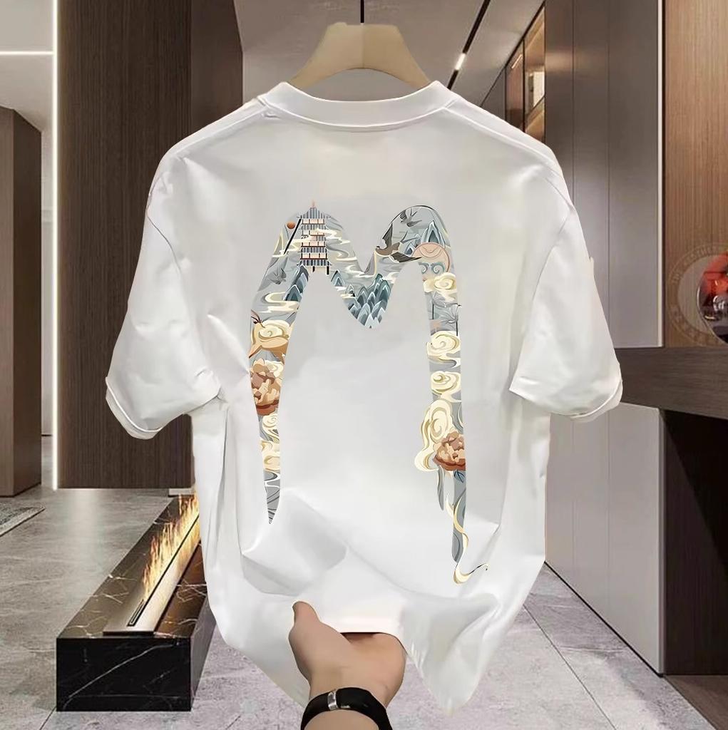 Summer New Short Sleeved T-shirt 2026 Personalized Printed Pure Cotton Short Sleeved T-shirt for Men and Women Couple Round Neck Top