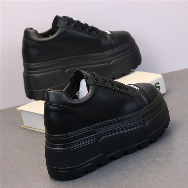 Fashion 8CM Leather Flats Casual Dad Shoes Chunky Sneakers 2025 Women Platform Sports Shoes Ladies Skateboard Hidden Heels Shoes Tennis