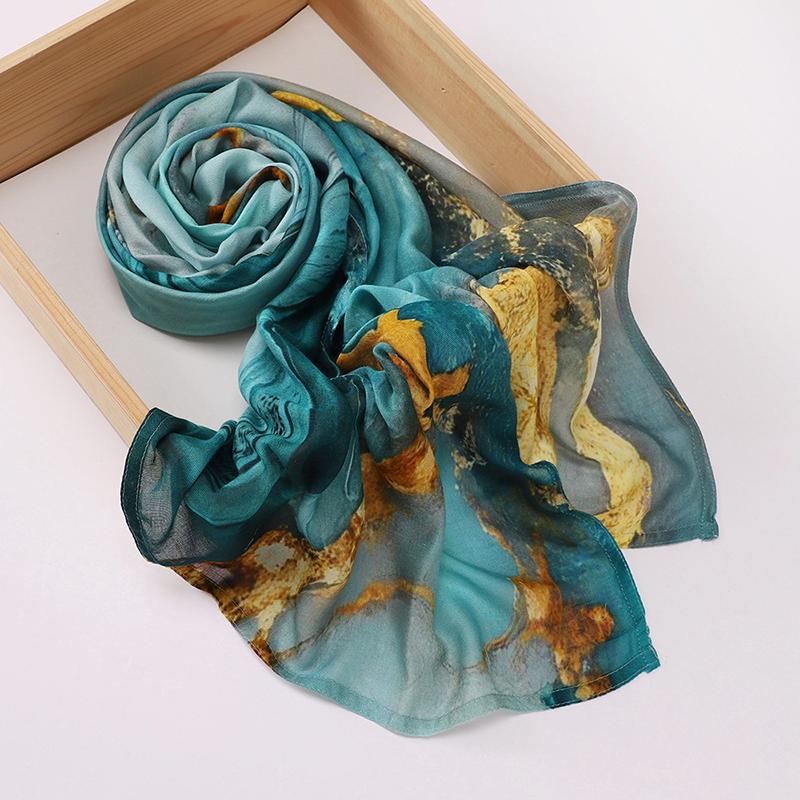 Boho Watercolor Soft Muslim Hijabs Women Floral Breathable Shawl Wrap Scarf Hijab Floral Print Ramadan Headscarf Islamic Turban