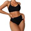 Damski strój kąpielowy Czarny krzyżowy wiązanie na plecach Wysoka talia Hollow Seksowny strój kąpielowy bikini dla kobiet Kostiumy kąpielowe Kostiumy kąpielowe