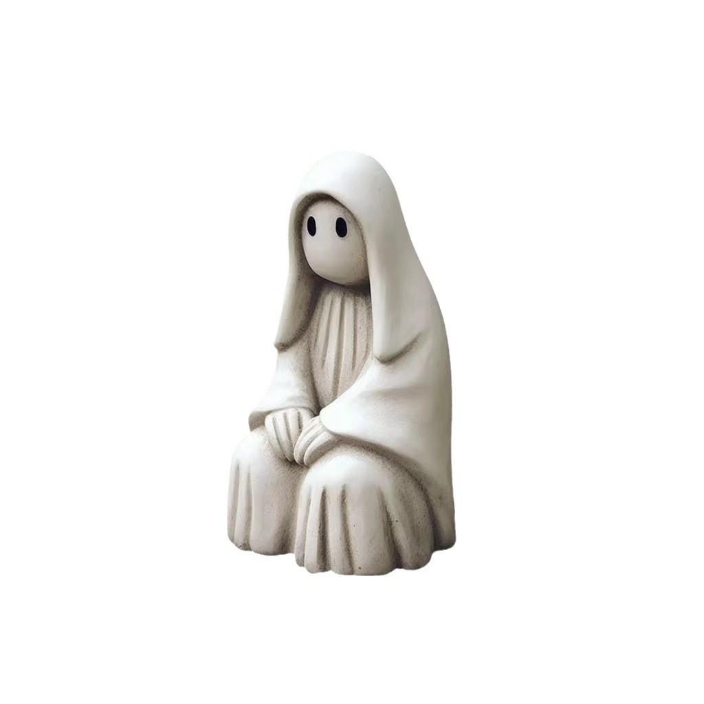 Whimsical White Ghost Lawn Ornament Captivating Resin Garden Sculpture Perfect For Halloween