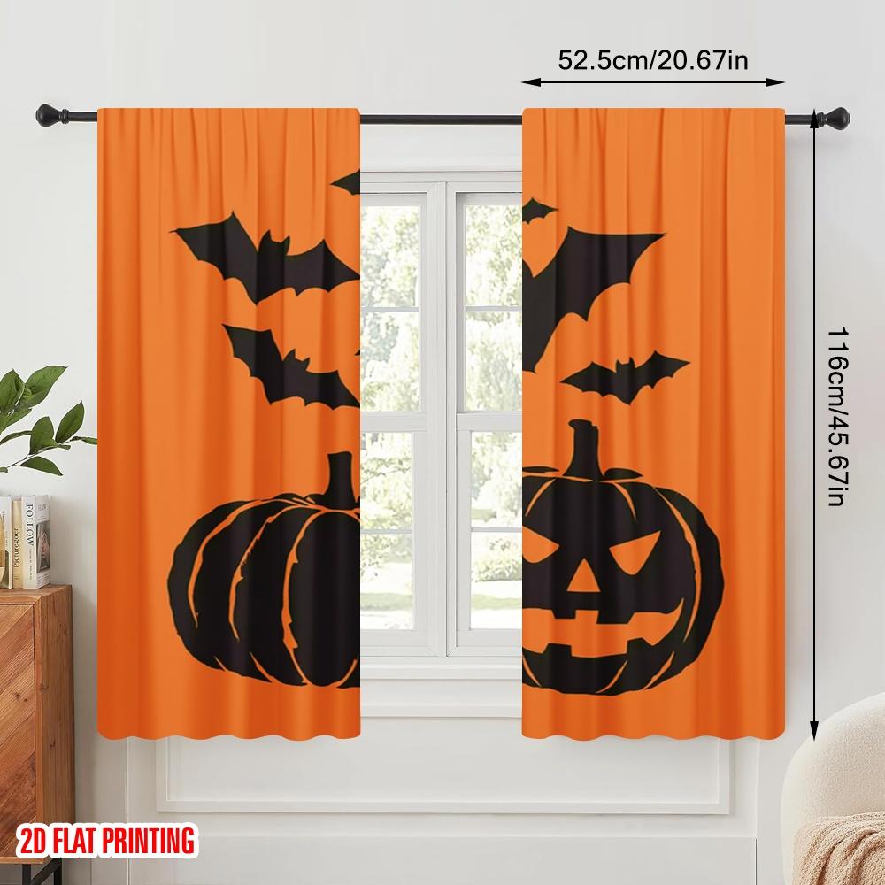 2pcs,2D Plane Printing Print Curtains Halloween Pumpkin (11) Polyester Woven (without Rod) All Seasons Ldeal for Various Room