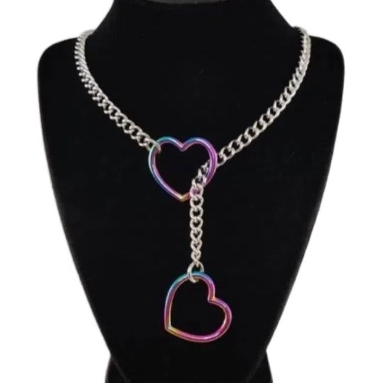 Long Cuban Link Necklace Stainless Steel O-ring Clavicle Chain Heart-shaped Necklace  Party Wear