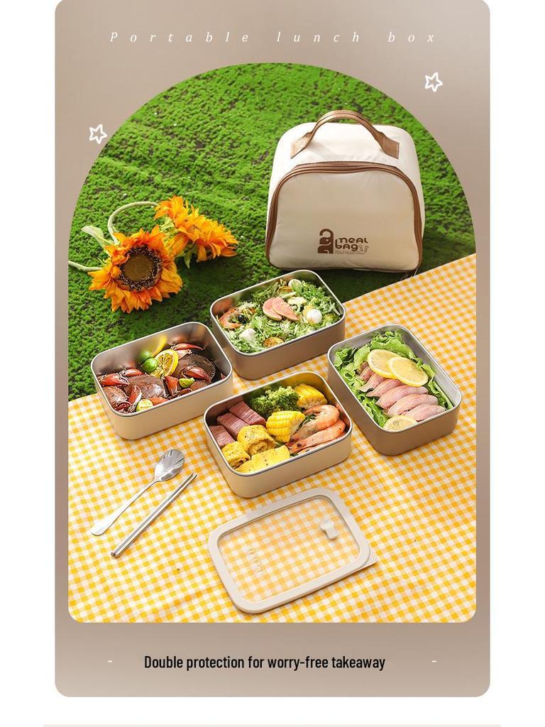 Korean Square 304 Stainless Steel Lunch Box with Airtight Glass Lid - Microwave Safe