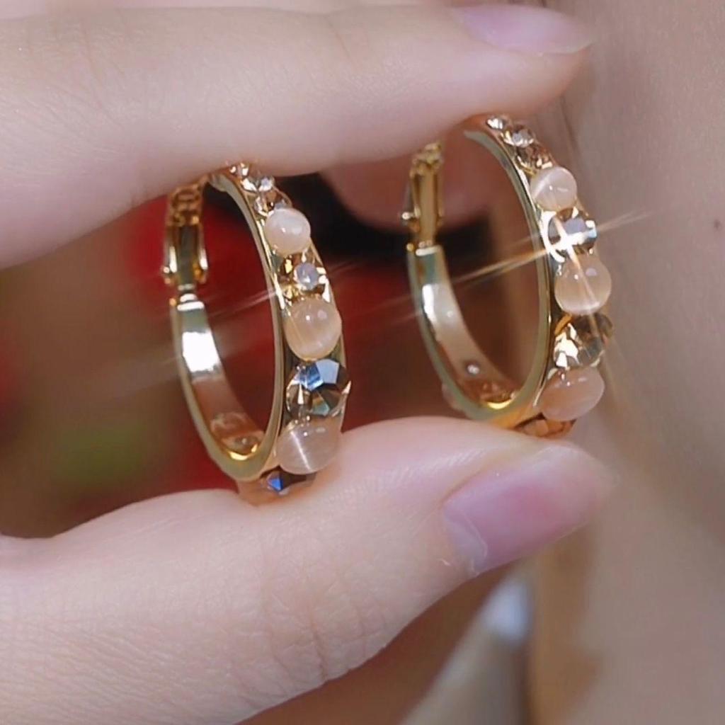 2026 Shiny Brown Zirconia Hoop Earrings – Light Luxury & Versatile Autumn/Winter Trend