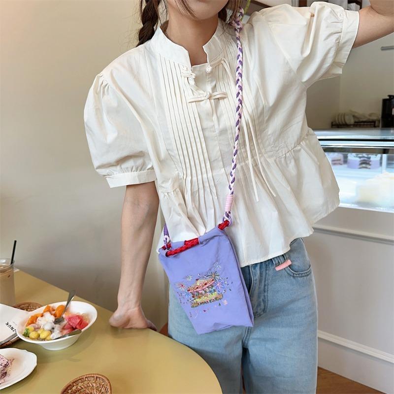 42 Mini Embroidered Small Cloth Bag Oxford Cloth Hand Bag Student Crossbody Portable Lipstick Mobile Phone Storage Bag