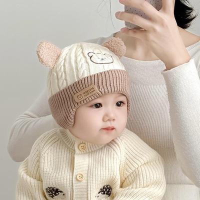 Cute Knitted Hats For Babies In Autumn And Winter Windproof And Ear-Protecting Woolen Hats For Infants And Toddlers