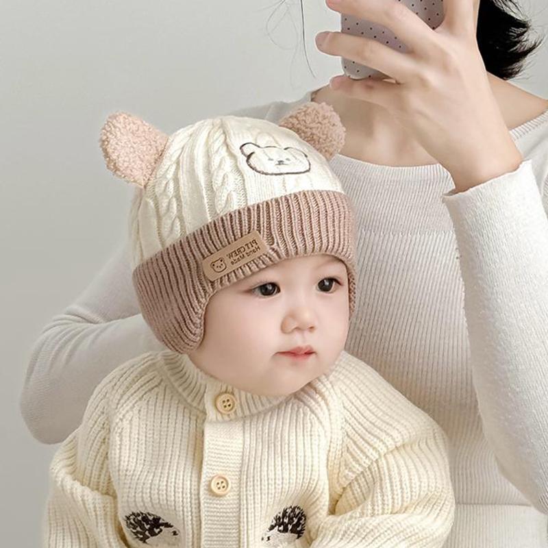 Bonitos Gorros Tejidos Para Bebés En Otoño E Invierno Gorros de Lana Cortavientos Y Protectores de Orejas Para Bebés Y Niños Pequeños