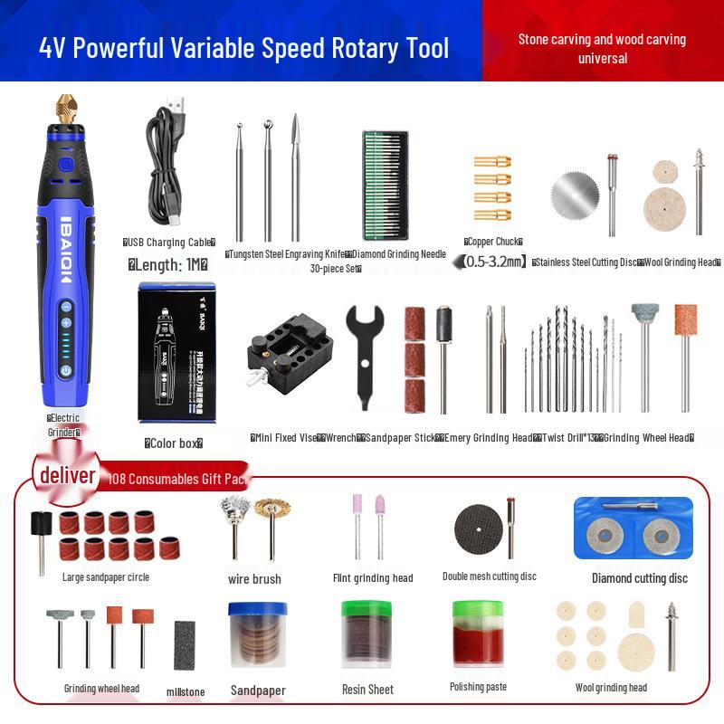 Rechargeable Electric Grinder: Lithium Battery, 5-Speed, Multi-Tool for Engraving, Polishing, Drilling, Wood & Root Carving.