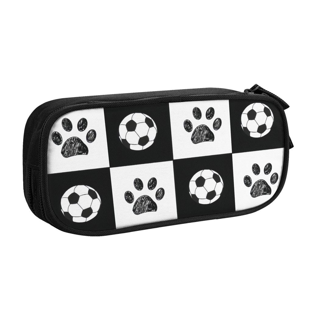 Soccerly Plaid With Paw Cute Pencil Case Girl Boy Large Capacity Football Pencil Bag Students Stationery