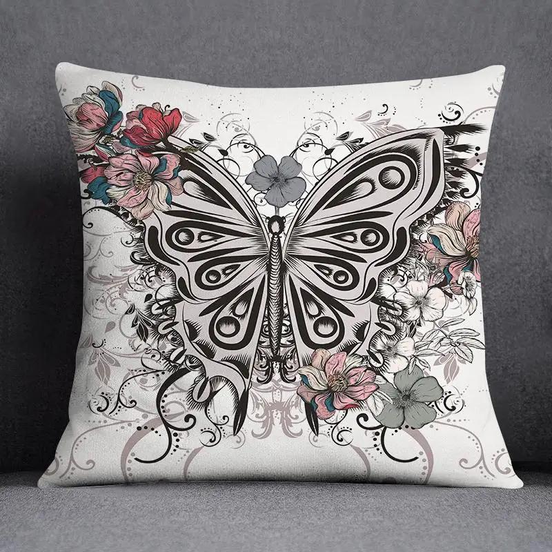 Juste De Coussin Carrée À Motif Papillon, Taie D'oreiller, Série Rose, Décoration De Bureau À Domicile