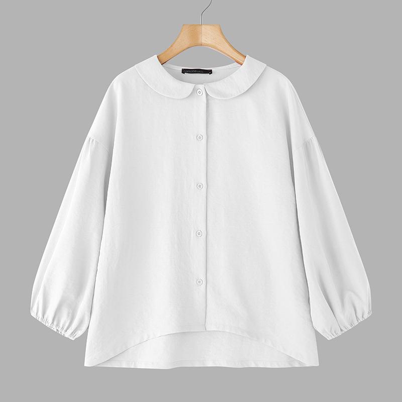

ZANZEA Women Casual Doll Collar Solid Color 3/4 Sleeve Loose Blouse S білий