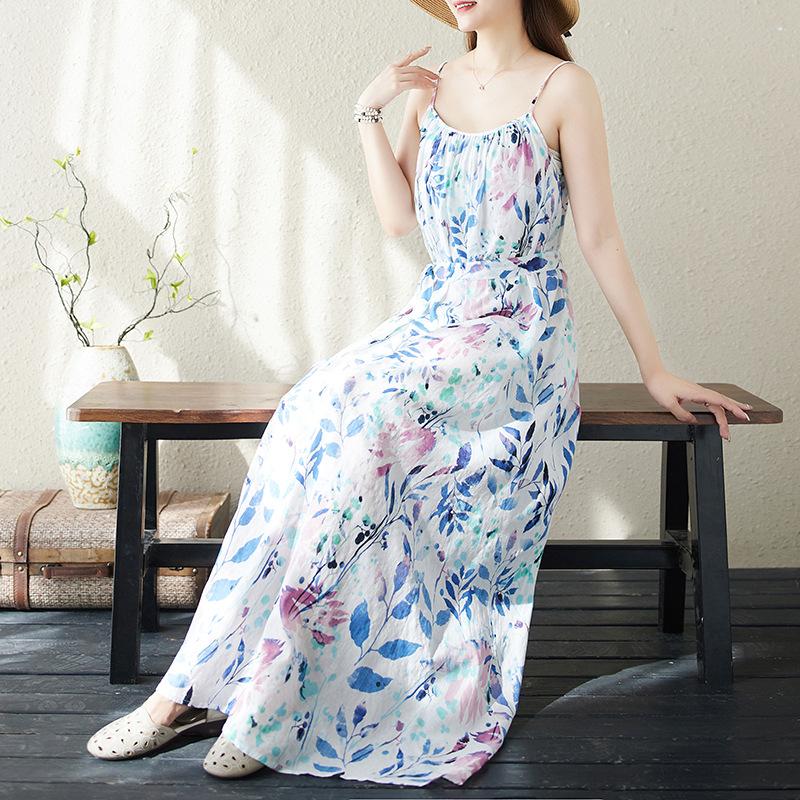 Rochie Lungă Florală Halter De Vară Boemă Vacanță La Mare Călătorie Rochie De Plajă Bumbac In Fustă Lungă Dimensiuni Mari