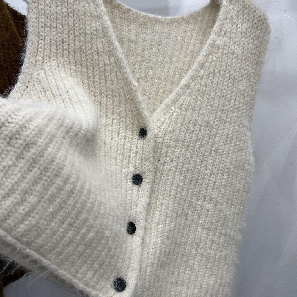 Podzim Zima V Výstřih Jednořadé Vesta Šedý Volný Pletený Kardigan Dámská Móda Silná Vlna Guangzhou Story Niche Svetr