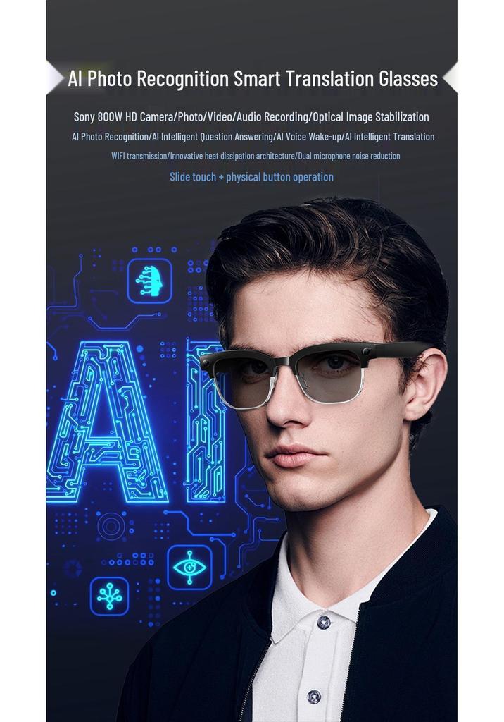 W630 Smart Glasses: 8MP Dual-Mic Noise Reduction, AI Object Recognition, HD Sound Quality, Smart Camera.