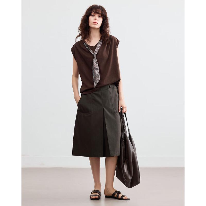 Women s Pleated A-Line Cotton Skirt L