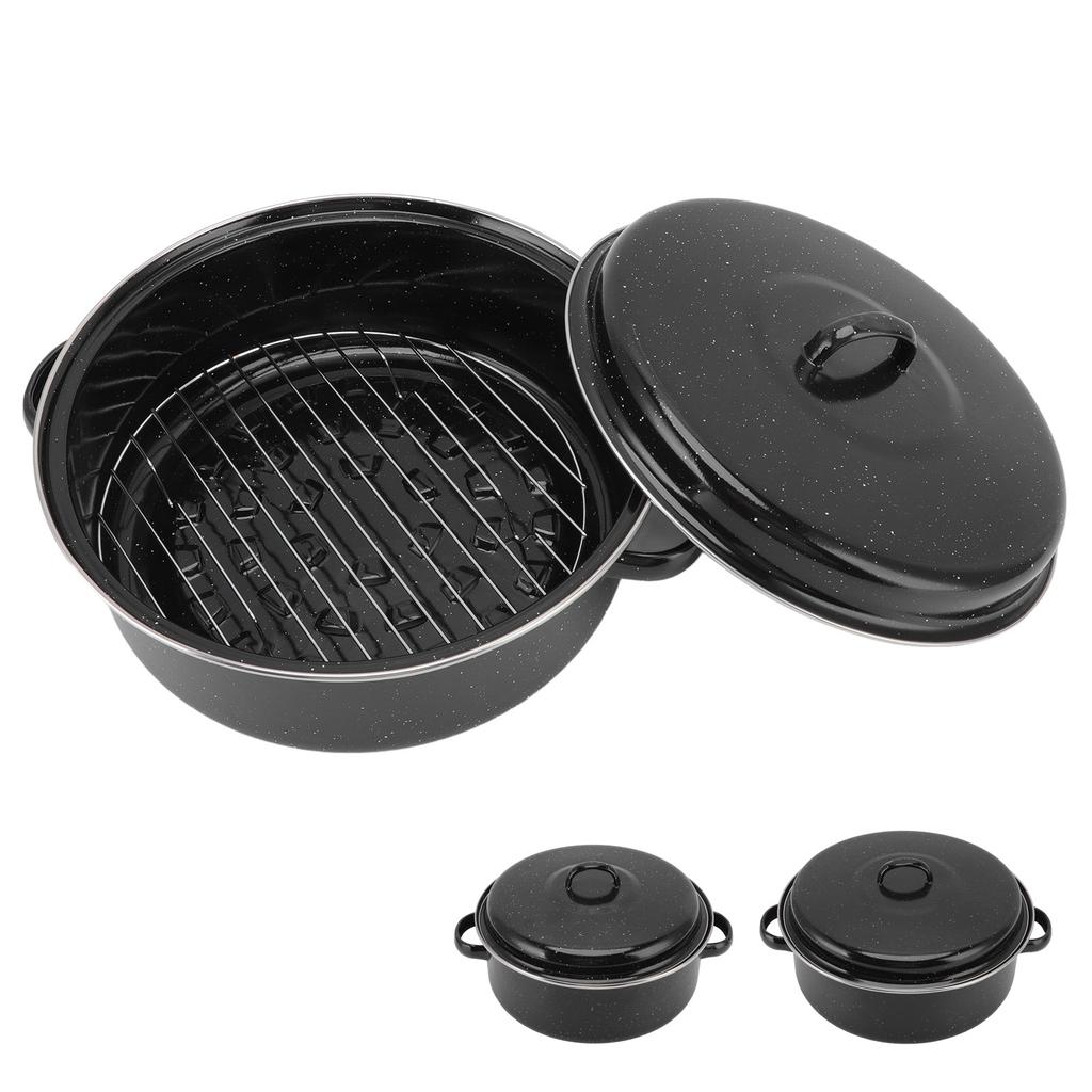 Roasting Pan Enamel Speckled Finish Household Non Stick BBQ Pot Roast Pan With Lid For Roasted Sweet Potatoes Chestnuts