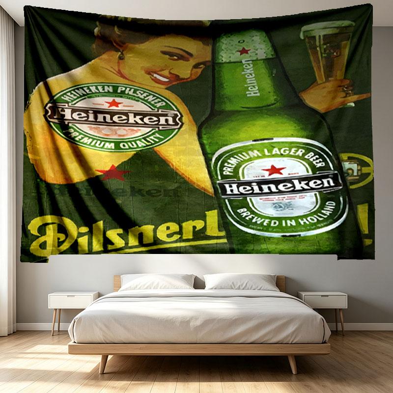 Heineken Print Tapestry - Portable Wall Decor Cloth, for Home, Dorm, Travel, Bedroom, Living Room - Ideal Birthday Housewarming Gift