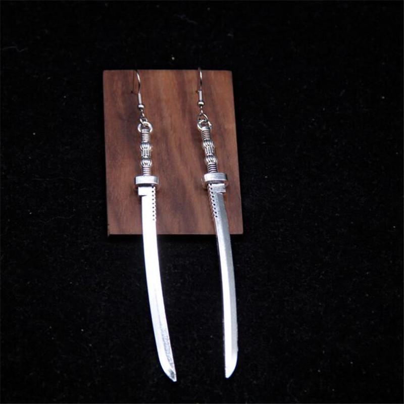Men's Gothic Dark Style Long Knife Pendant Earrings - Retro Harajuku Cool Fashion Jewelry