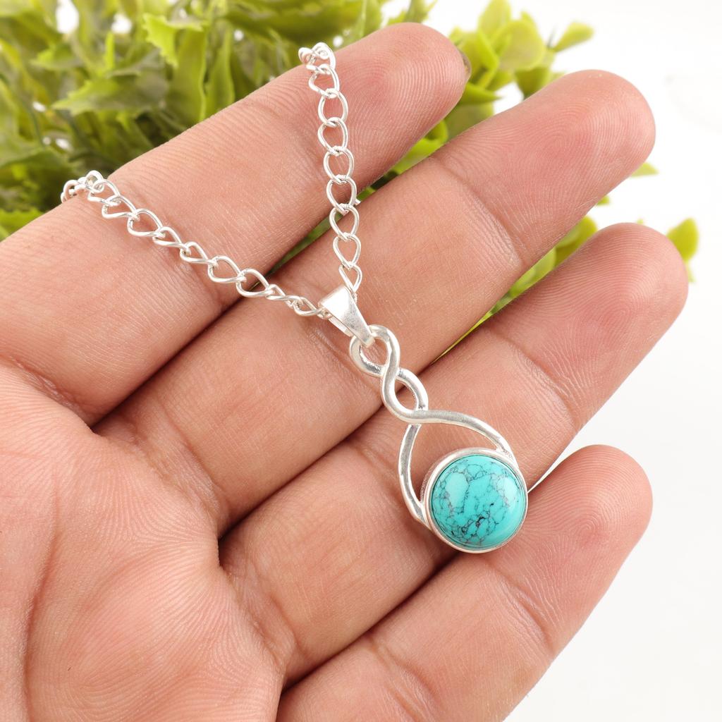 Blue Turquoise Handmade Gemstone Pendant , 925 Solid Sterling Silver Bohemian Jewelry Necklace, Attractive Silver Pendant Gift For Wife