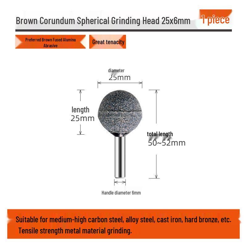 Electric Drill Grinder Head - Brown Corundum Cylindrical/Conical 6mm Polishing Tool.