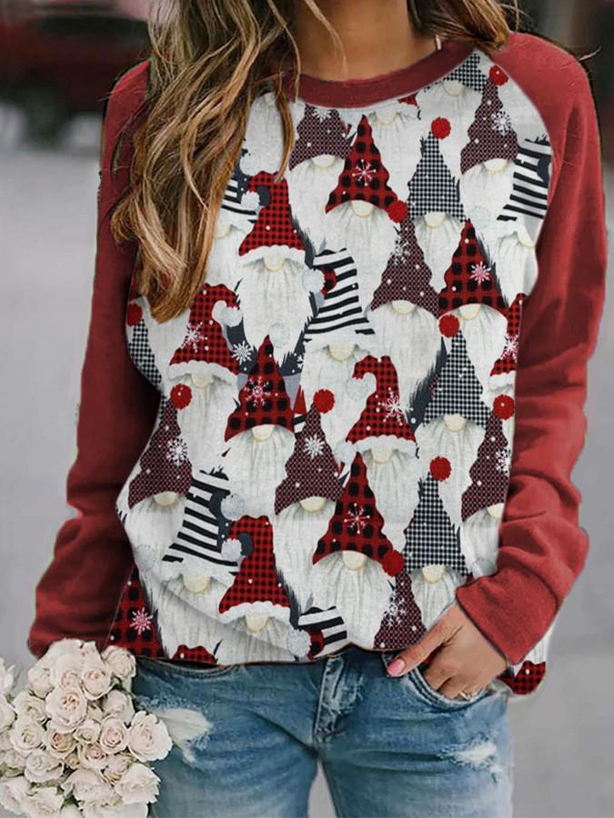 Popular European & American Women's Christmas Snowman Print Loose Long Sleeve Top