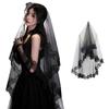 Two-Tier Lace Veil Black Head Veil Classic Gothic Veil  For Halloween Cosplay