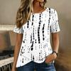 Women's Short Sleeve T Shirt Geometric Print Button Detail Round Neck Casual Top Lightweight Soft Fabric Blouse