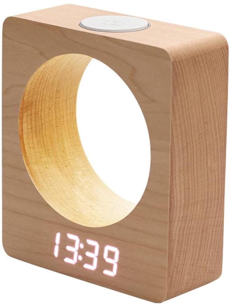 Wooden Digital Alarm Clock with LED Light 3 Alarm Settings, Calendar Display, Temperature Sensing, Room Decor for Adults