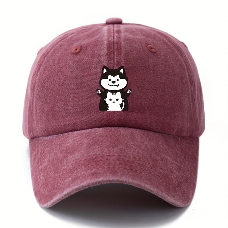 Unisex Casual Baseball Cap with Cute Cartoon Dog and Cat Prints Suitable for Camping and Leisure Activities