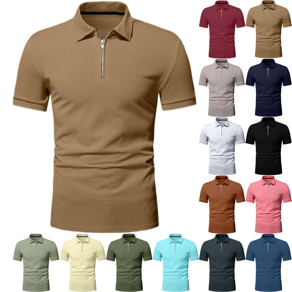 Herren Sommer Kurzarm Poloshirt mit Reißverschluss vorne Lässig Umlegekragen Leicht Atmungsaktives Oberteil