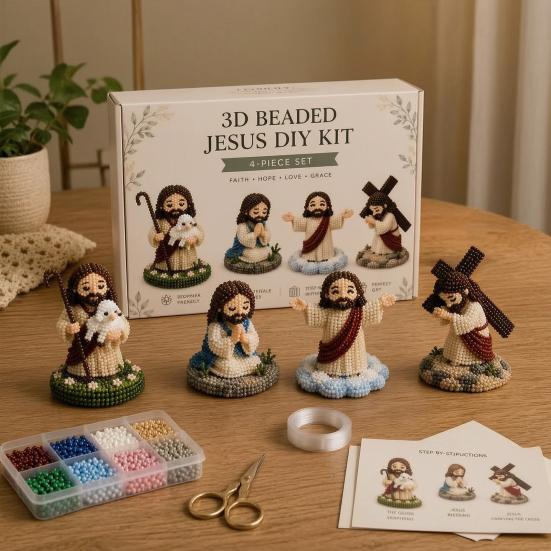DIY Christian Beading Kit, 3D Beaded Jesus Virgin Mary Figurines Craft Set, Religious Figure Bead Art Kit for Adults Christian Gifts