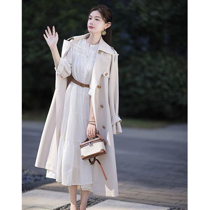 Windbreaker Women's Mid-length New Style Slimming Coat Spring and Autumn British Lace-up Casual Windproof Outer