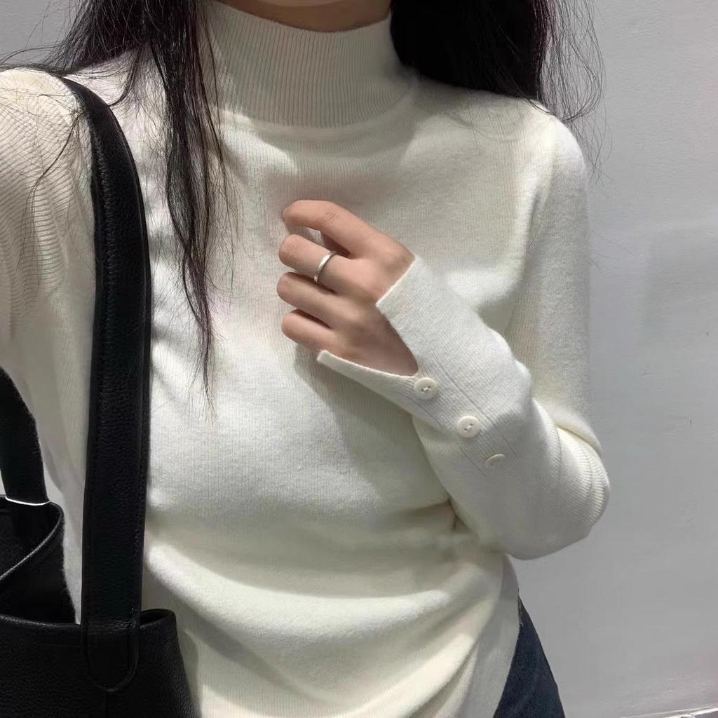 2025 Herbst/Winter Damen Vielseitiger Schlankmachender Halbhoher Rollkragen Wollstrick-Pullover