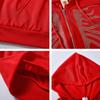Y2K Rhinestone Skeleton Hoodies Women Gothic Black Red Zip-up Sweatshirts Female Retro Harajuku Hooded Coats Streetwear