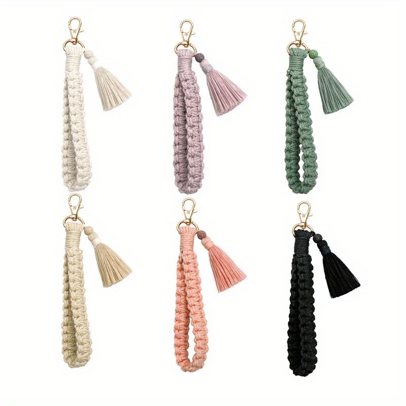 Boho Style Braided Keychain With Lobster Claw Cotton Cord Wristlet Lanyard Key Fob Strap For Women Accessory