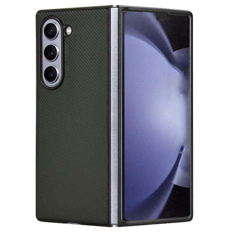 

For Samsung Galaxy Z Fold6 5G Case PU Leather+PC Drop-Proof Shell Carbon Fiber Texture Green