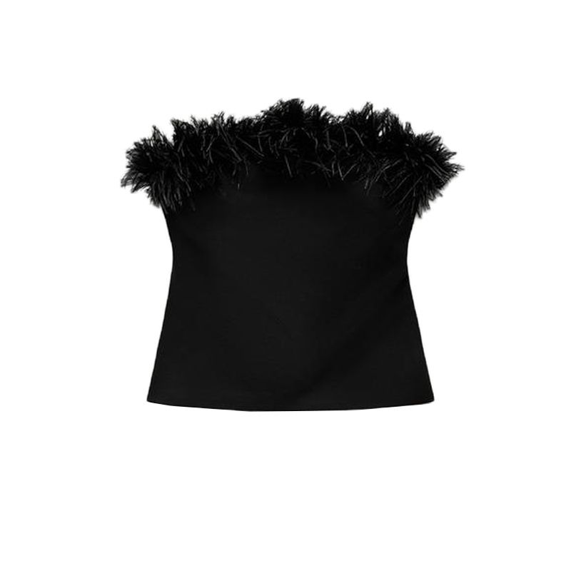 

Fall and Winter New Arrival Women s Clothing New Year Party Banquet Easiest for Match Dress Feather Decoration Tube Top Tops 4772103 Black L