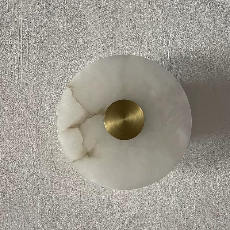 Nordic Luxury Round Natural Marble Wall Lamp for Bedroom and Living Room