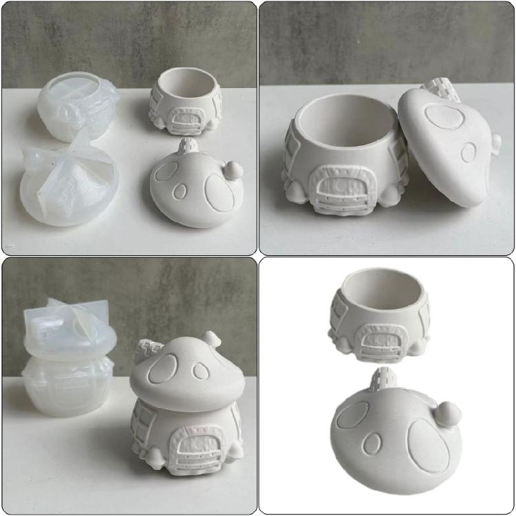 Mushroom House Resin Jar Silicone Molds with Lid Silicone Candle Holder Molds for Jewelry Box Storage Jar Decoration