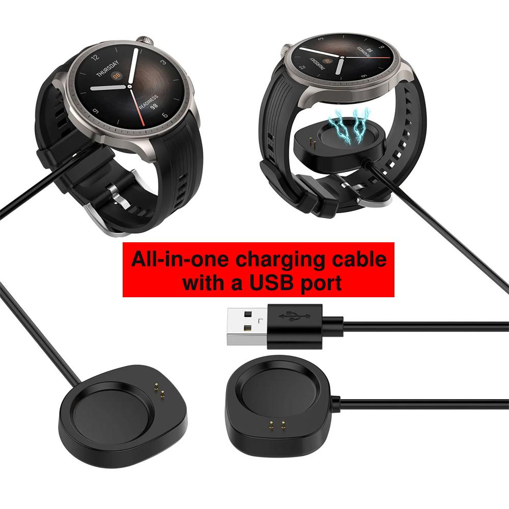 Charger for Amazfit Active3 Premium/Active Max Balance 2A2429/T-Rex 3 Smart Watch USB Charging Cradle Dock Magnetic Cord Cable Strap Watch Accessories  All-in-one charging cable