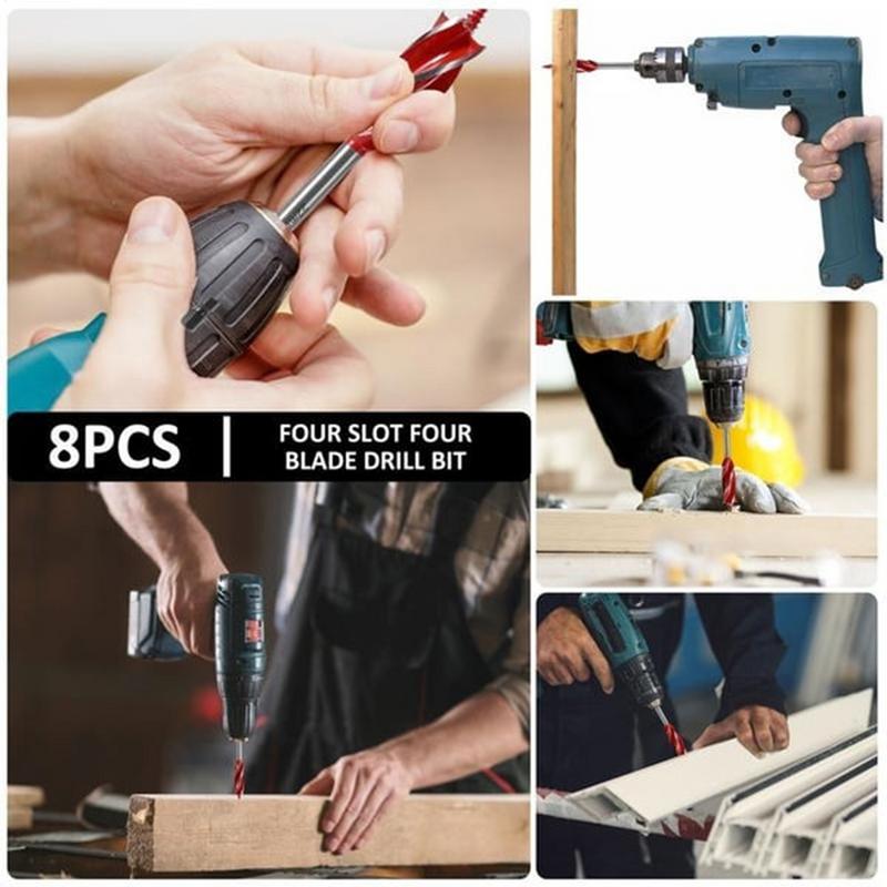 Wood Drill Bit Set 8 Pieces Woodworking Drill Bits Wood Auger Bits Carbon Steel Locating Drill Bit Long Drill Bits For Hardwoods