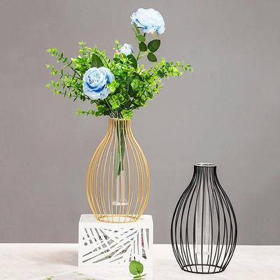 Vase à fleurs hydroponique de style nordique, cadre de ligne géométrique, vase d'art en fer, tube à essai en verre, support en métal, décoration de la maison, cadeau artisanal