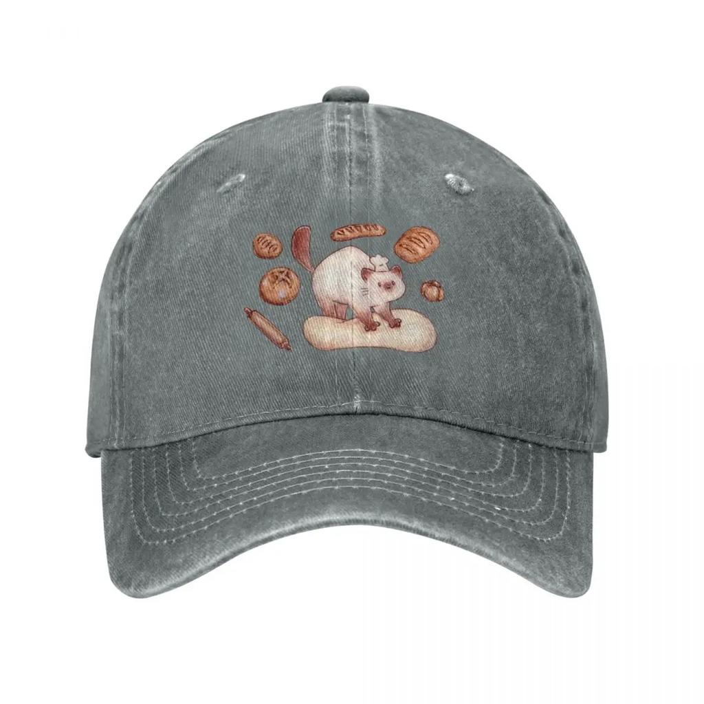 Bakery cat kneading bread Baseball Cap Streetwear Ball Cap Golf luxury caps Womens Beach Unisexs