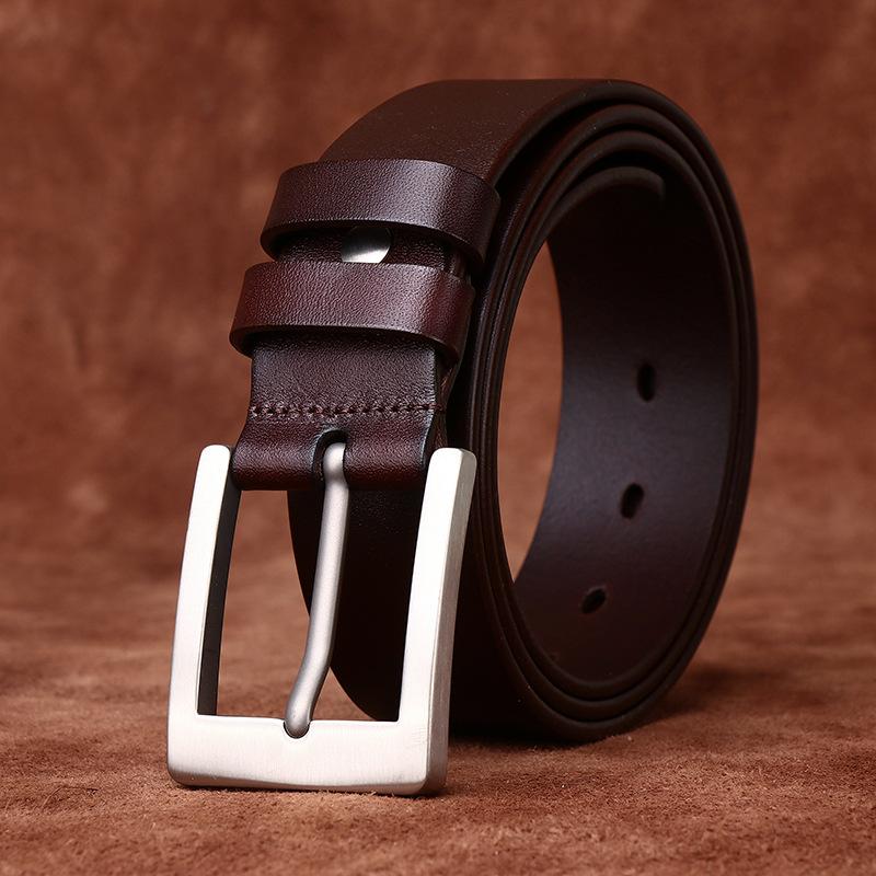 High-End Light Luxury Simple Business Anti-Allergic Belt Men'S Leather Pure Titanium Buckle First Layer Cowhide Formal Pants Belt