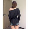 Off-Shoulder Sun Protection Cardigan T-Shirt - Women's Loose Long-Sleeve Trendy Summer Top