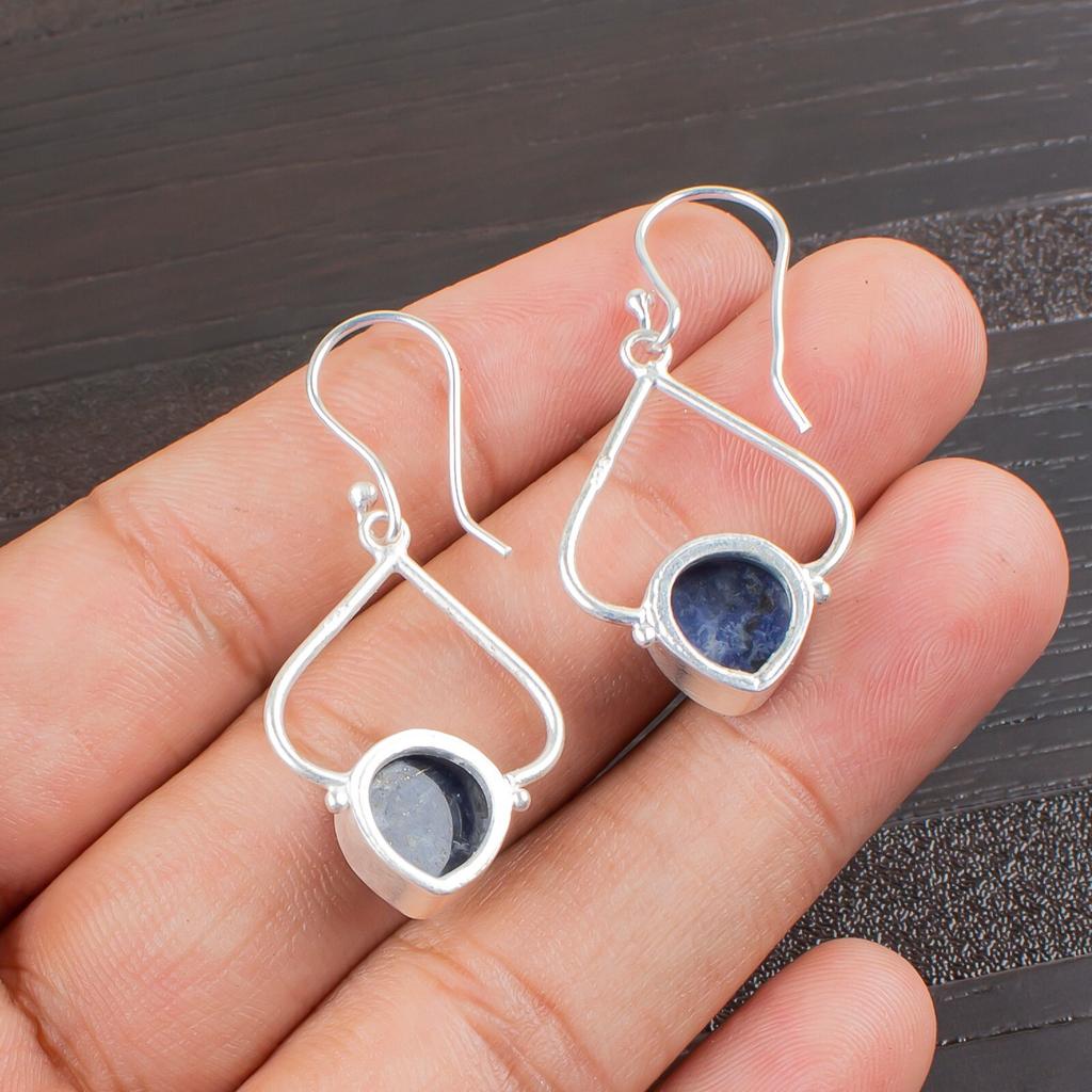 Sodalite Gemstone 925 Solid Silver Designer Jewelry Earrings 1.80" Gift For Her EE-33-22