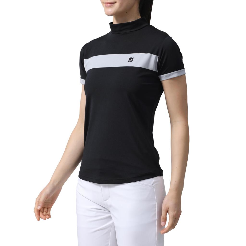 FootJoy Women's Short Sleeve Mock Neck Shirt, Black, Size Small, FJW-S24-S09, 81944-S