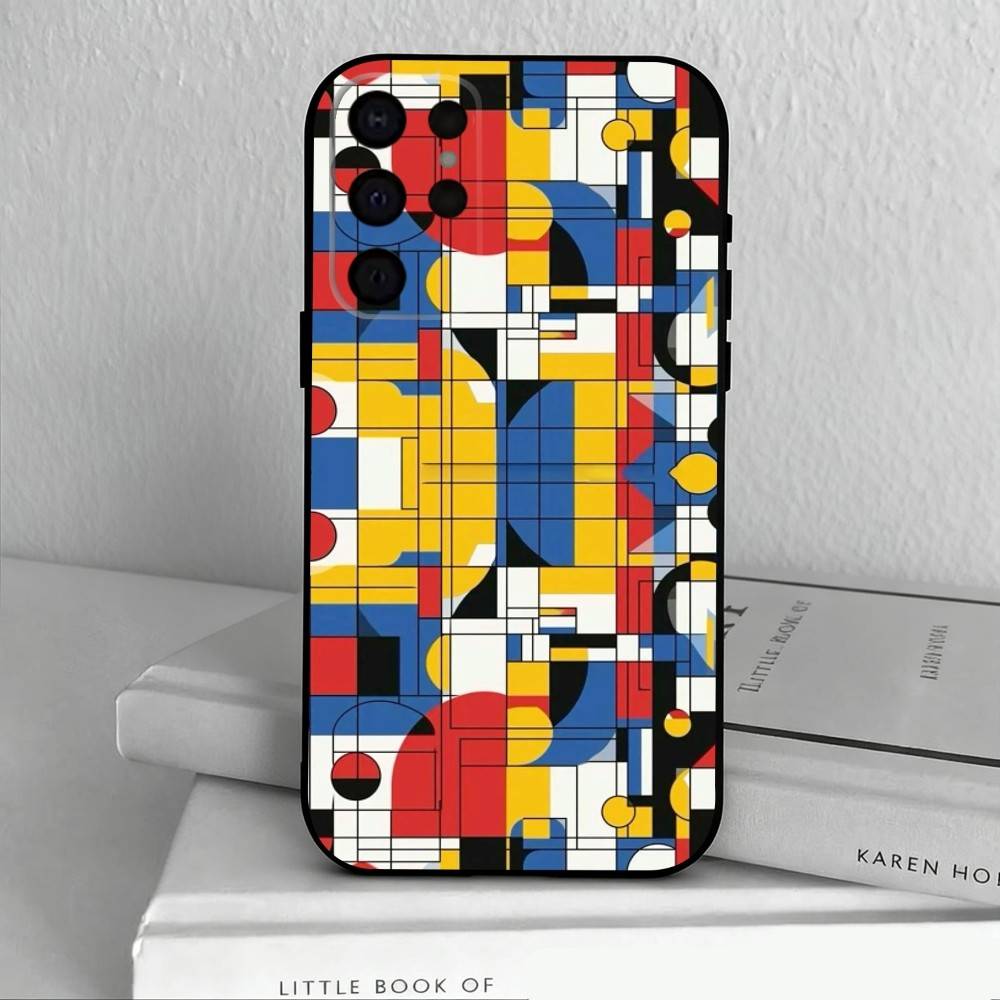 Grid T-TOPLBPCS M-Mondrian  Phone Case For Samsung S25,24,23,22,30,21,10,9,Ultra,Plus,Lite,FE,4,5 G Soft Black Case