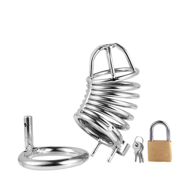 Male Steel Black Chastity Device Belt Bird Metal Cage Cock Lock Restraint Ring Sex Toy For Men